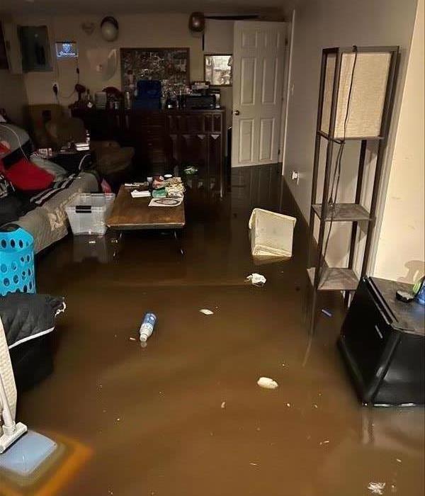 Almost knee deep water in our clients living room after a massive sewage back up 